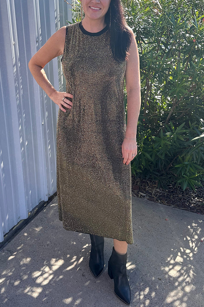 Gold Full Rhinestone Active Midi Dress