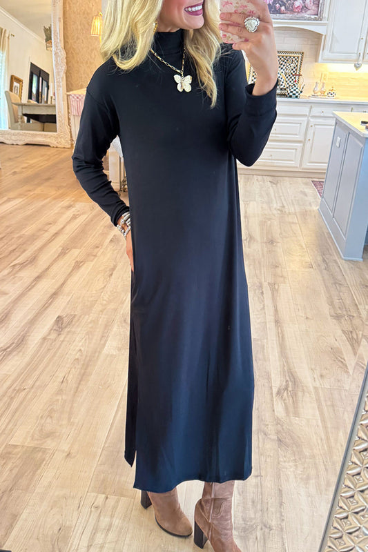 Long Sleeve Mock Neck Midi Dress