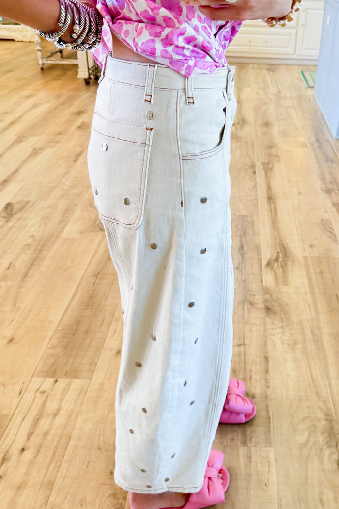 High Waisted Studded Barrel Jeans