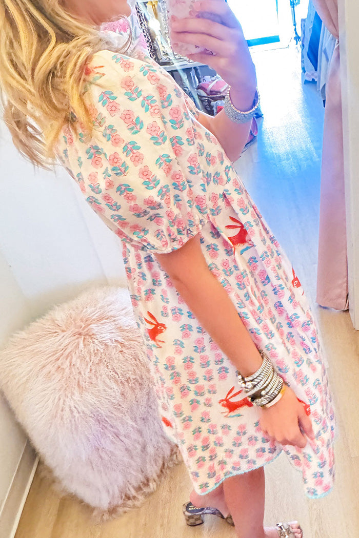 Flower Print Puff Sleeves Dress