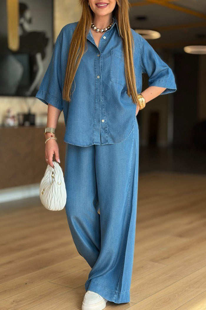 Casual Denim Inspired Shirt Set
