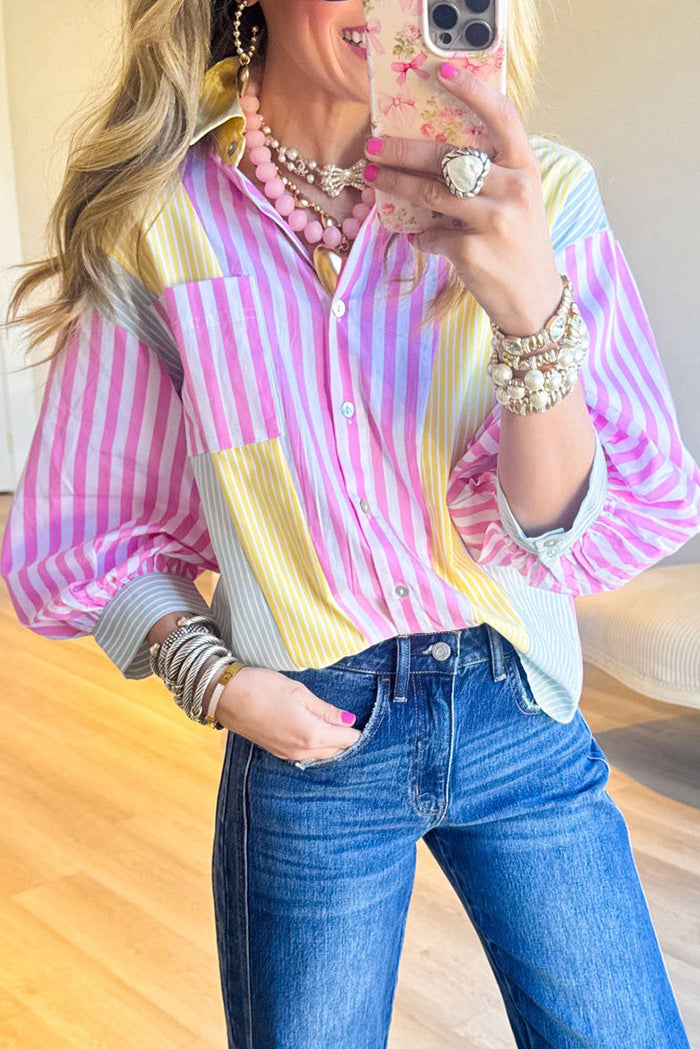 Color Block Stripe Collared Top