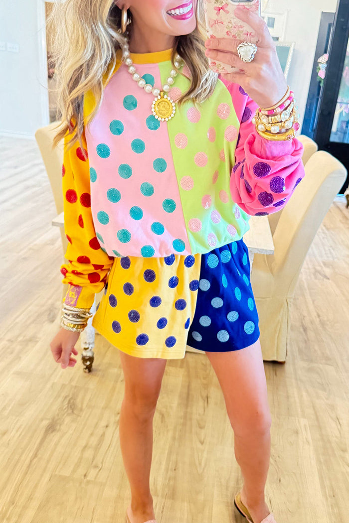 Color-Block Polka Dot Loungewear Set