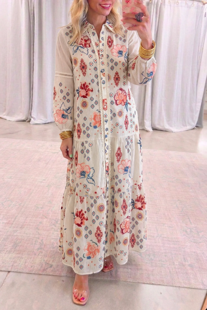 Casual Floral Print Midi Dress