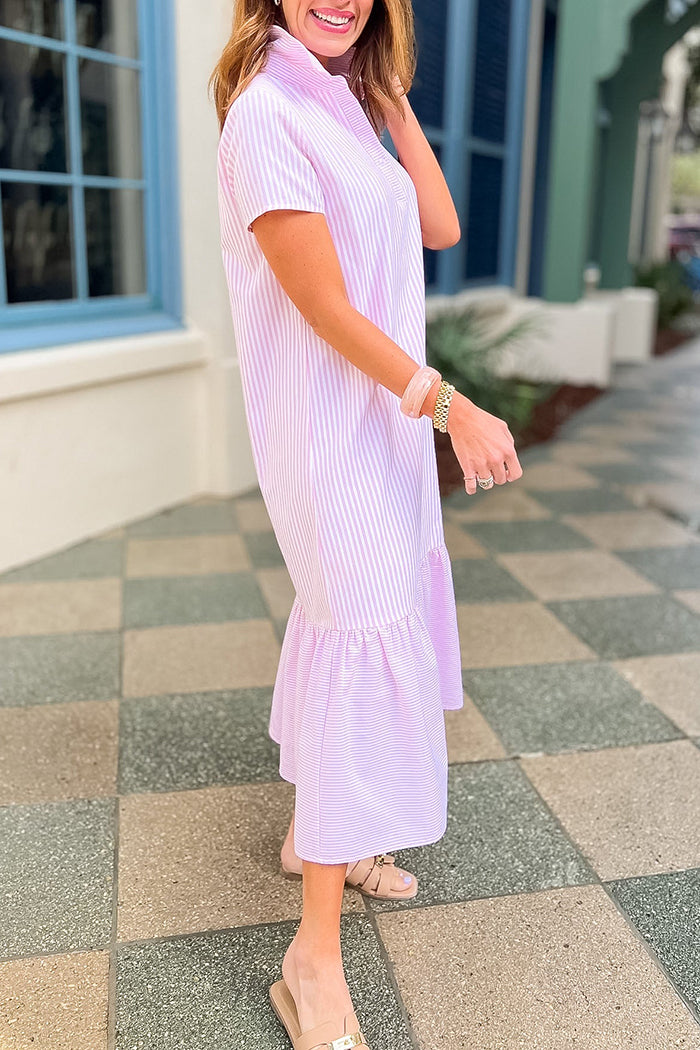 Stripe Ruffle Midi Dress