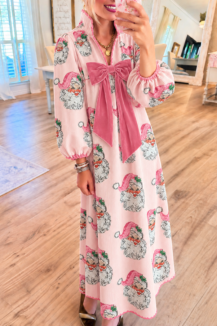 Velvet Bow Santa Corduroy Pocket Maxi Dress