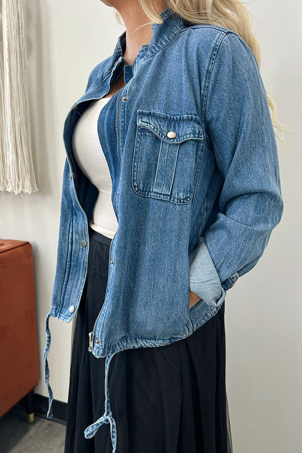 Casual Drawstring Denim Jacket