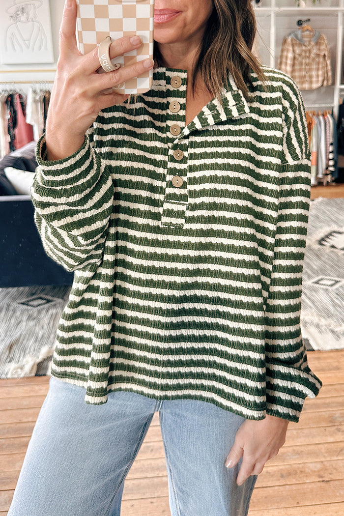 Striped Textured Henley Top