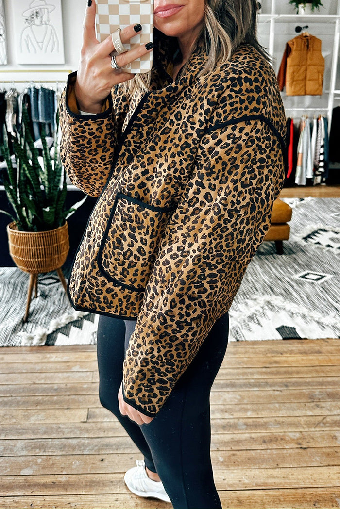 Leopard Puffer Button Pocket Jacket