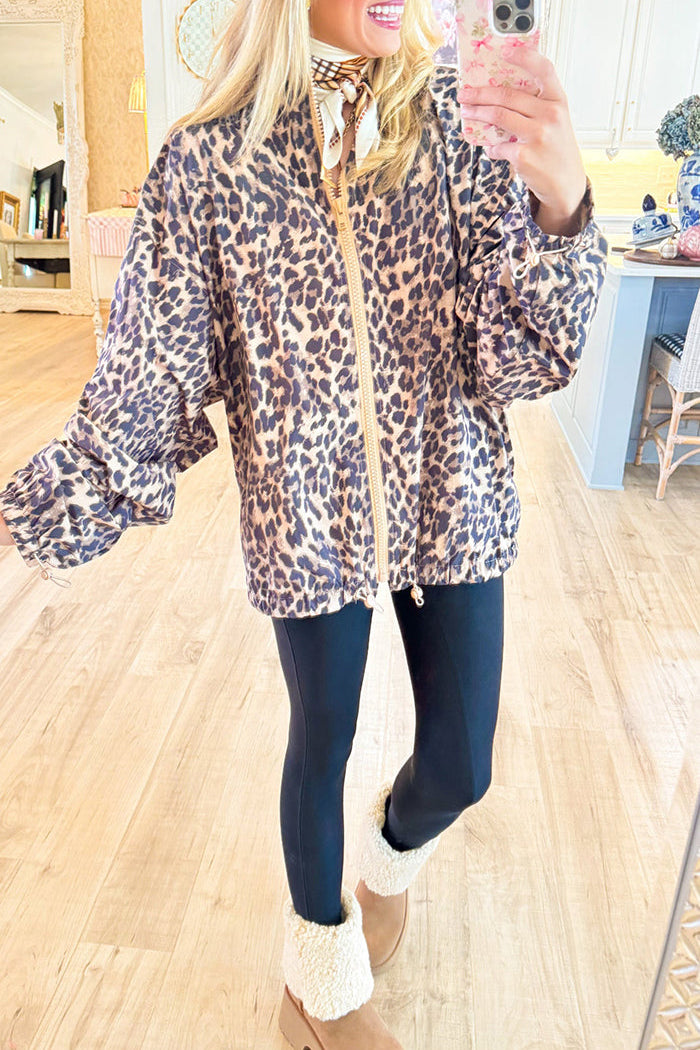 Casual Leopard Pattern Zip Up Jacket