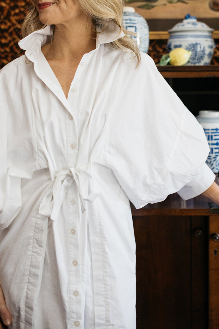Tie Waist Batwing Shirt Dress
