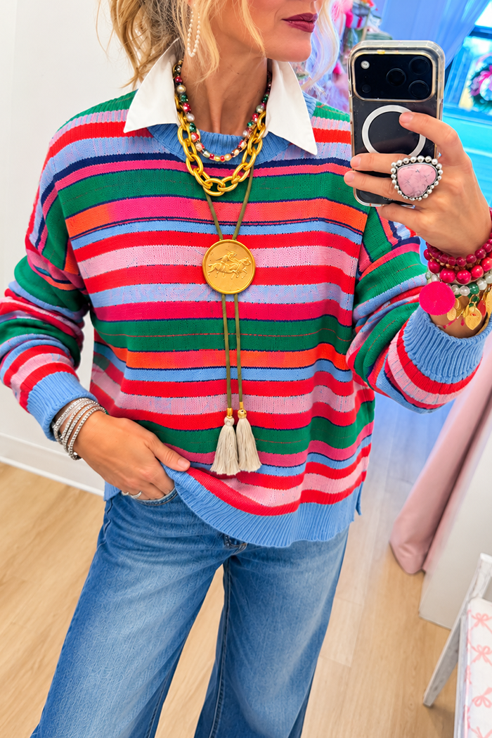 Casual Colorful Triped Pullover Knit Sweater