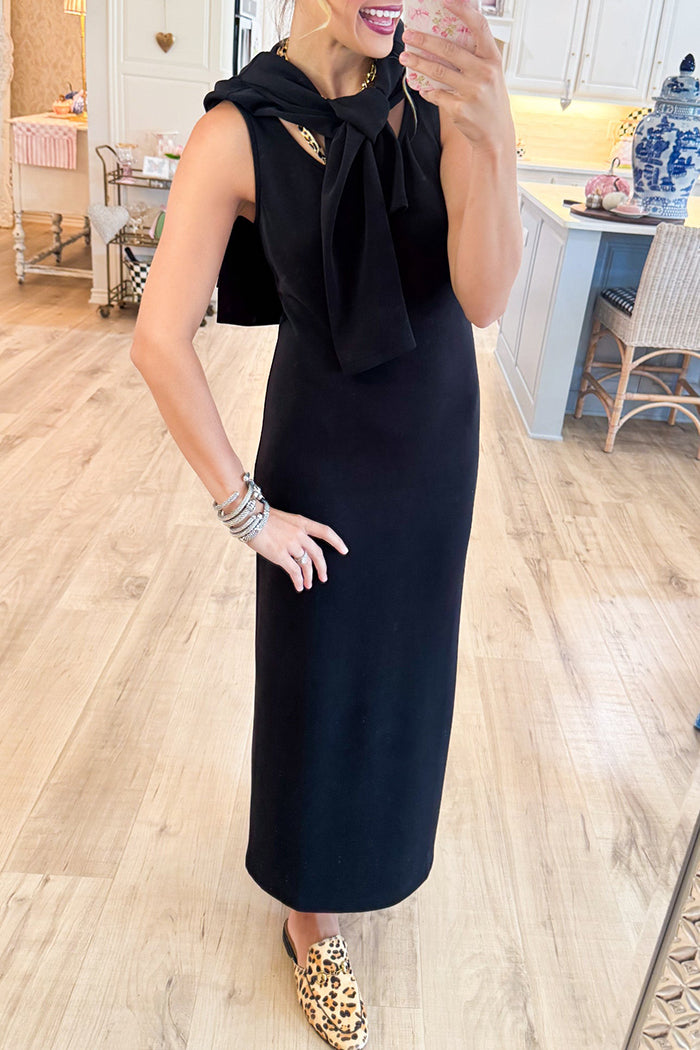 Black Midi Dress and Sweater Two-Piece Set