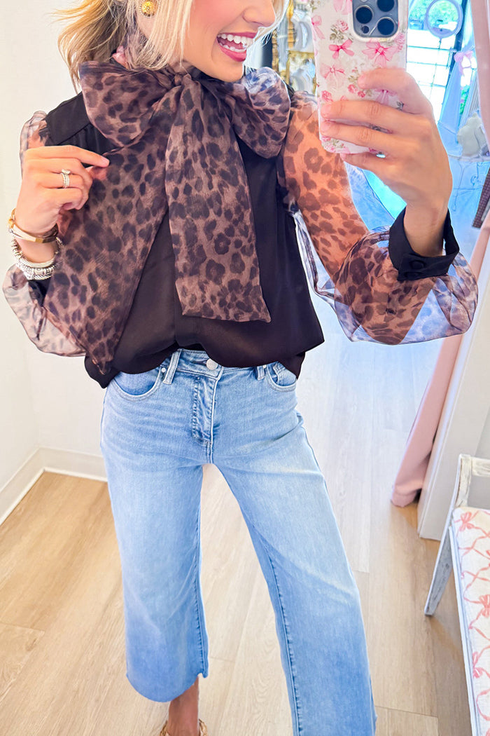 Leopard Removable Bow Button Top