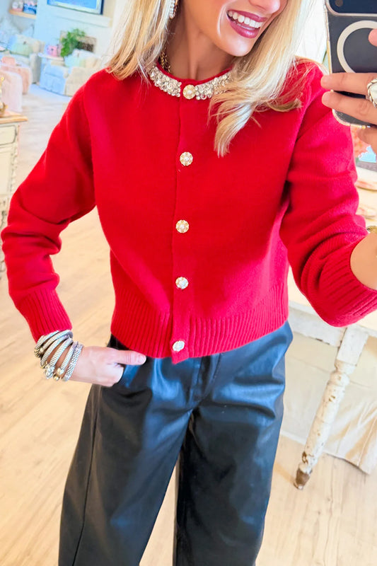 Red Stone Knit Cardigan