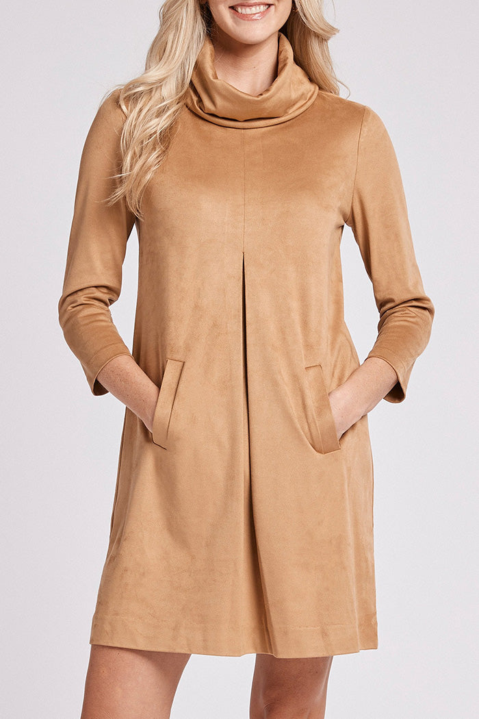 Pocketed Cowl Neck 3/4 Sleeve Dress