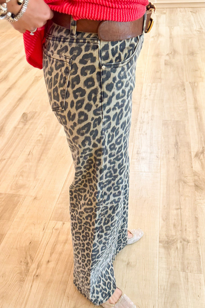 Coffee Leopard Wide Leg Jeans
