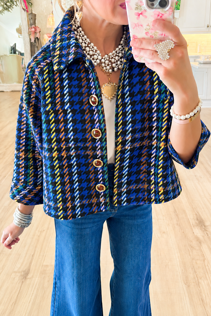 Houndstooth Buttons Cropped Jacket