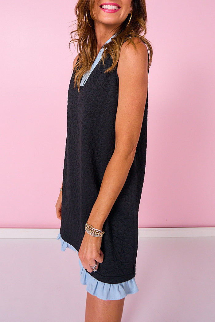 Animal Quilt Sleeveless Ruffle Hem Dress