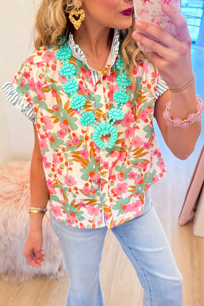 Striped Ruffle Floral Top