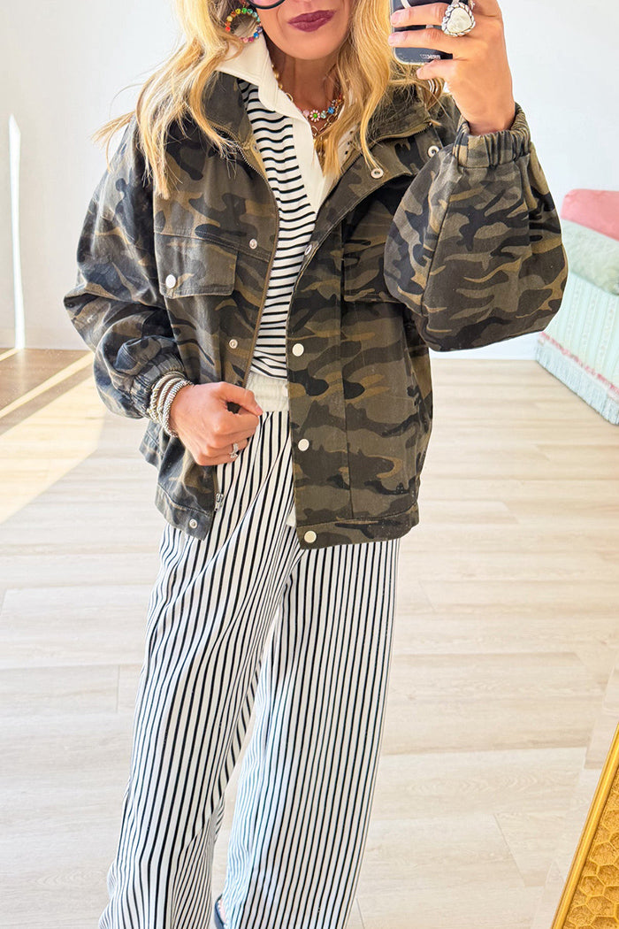 Black Stripe Collar Pocket Pant Set