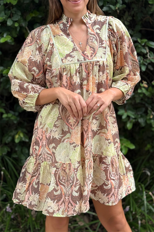 Garden Abstract Puff Sleeve Mini Dress