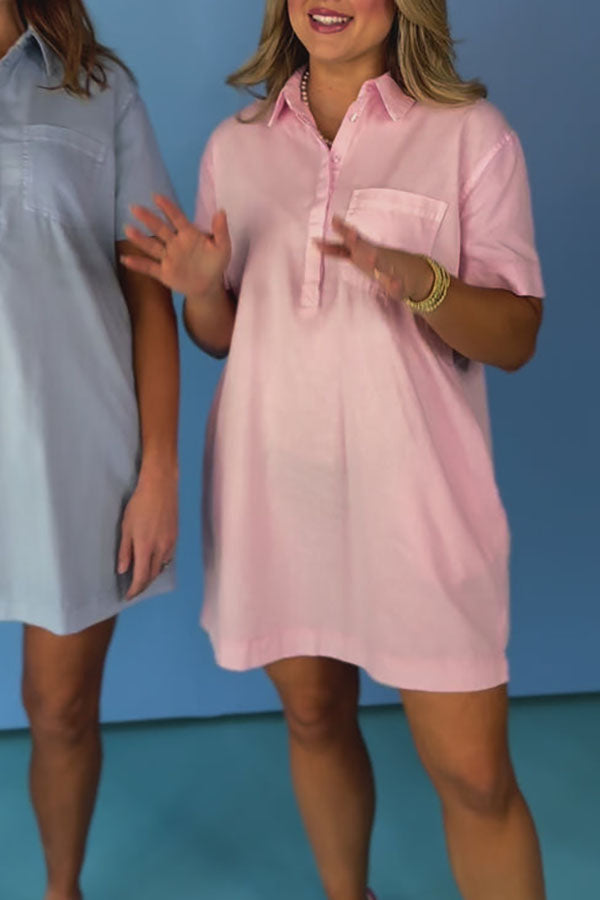 Button Up Collar Ftont Pocket Dress
