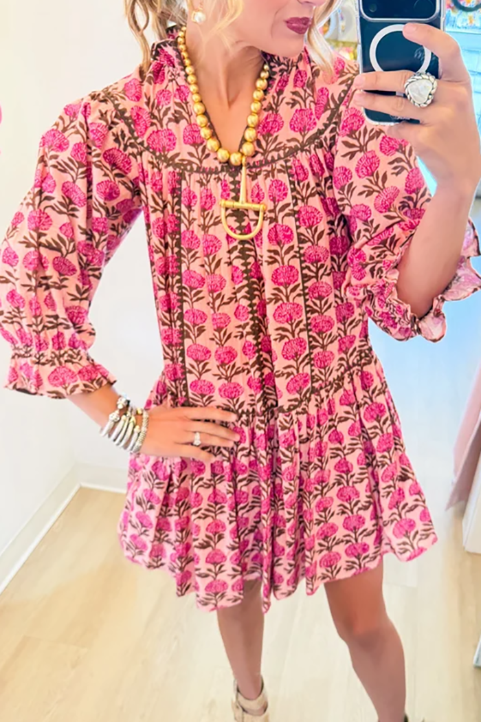 Rose Floral Ruffle Sleeve Dress