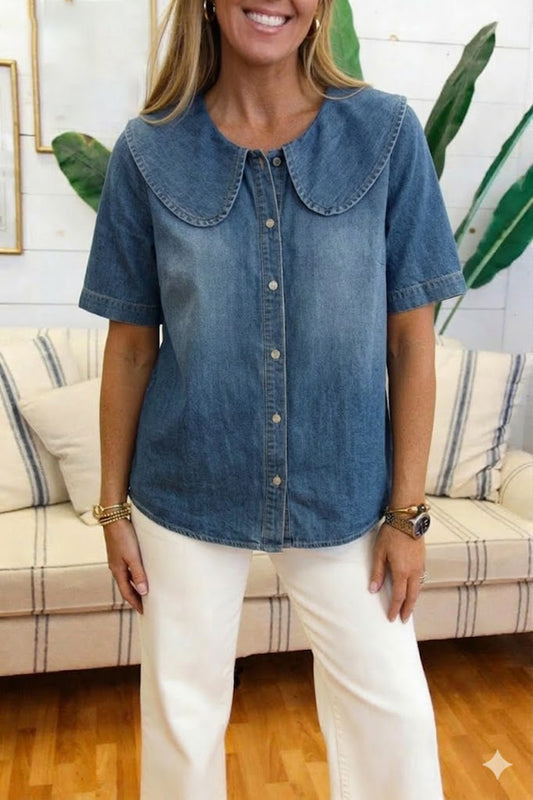 Short Sleeve Button Down Denim Top