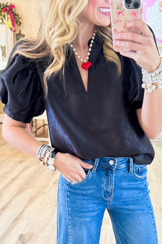 Casual  Textured Puff Sleeve Top