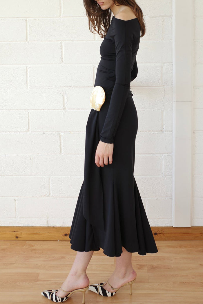 Long Sleeve Shell Belt Mermaid Dress