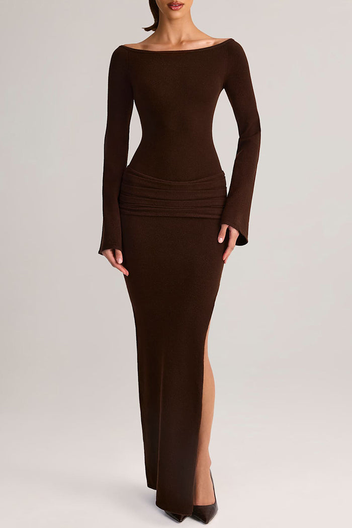 Boat-Neck Long-Sleeve Maxi Dress