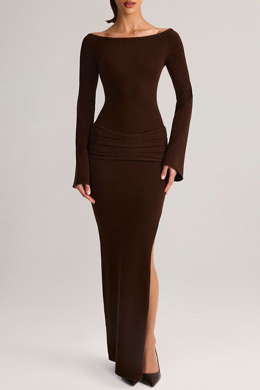 Boat-Neck Long-Sleeve Maxi Dress