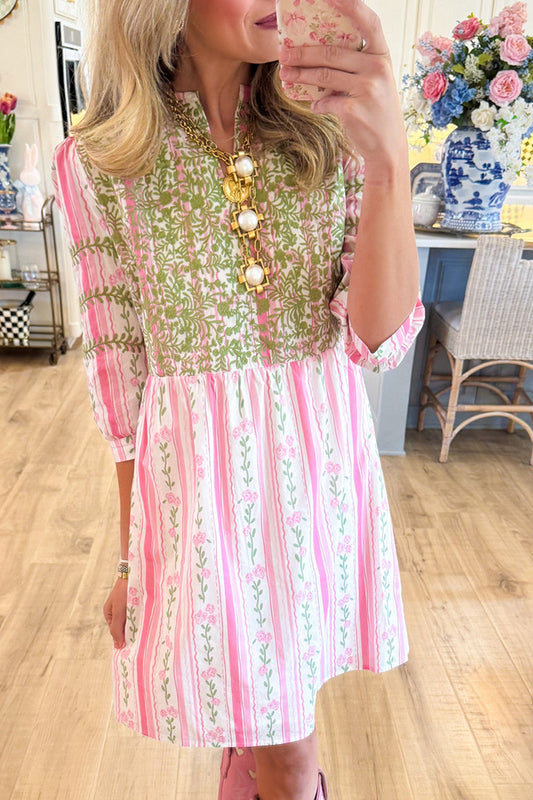 Embroidered Floral Stripe Dress