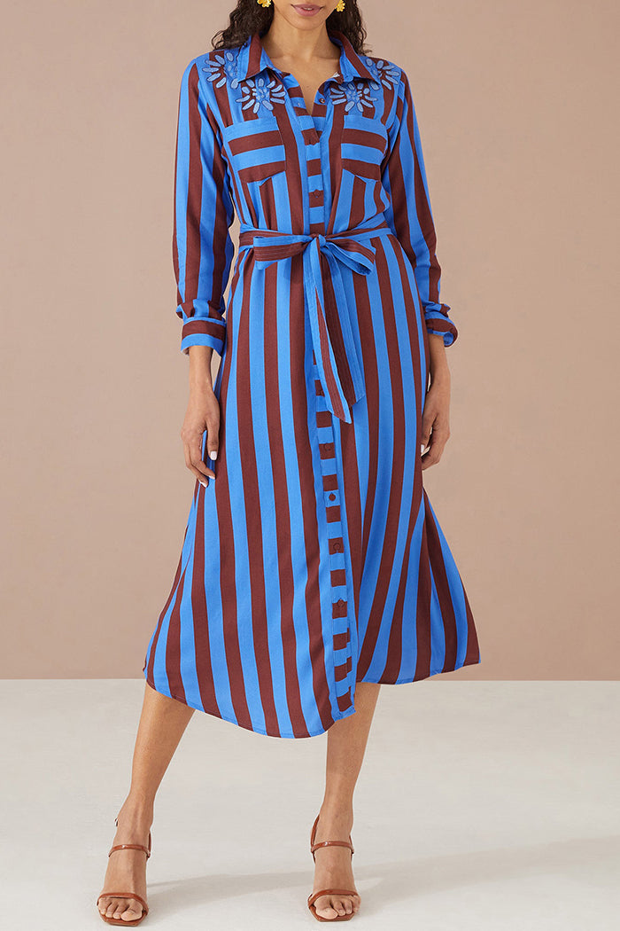 Color Bold Stripe Shirt Midi Dress