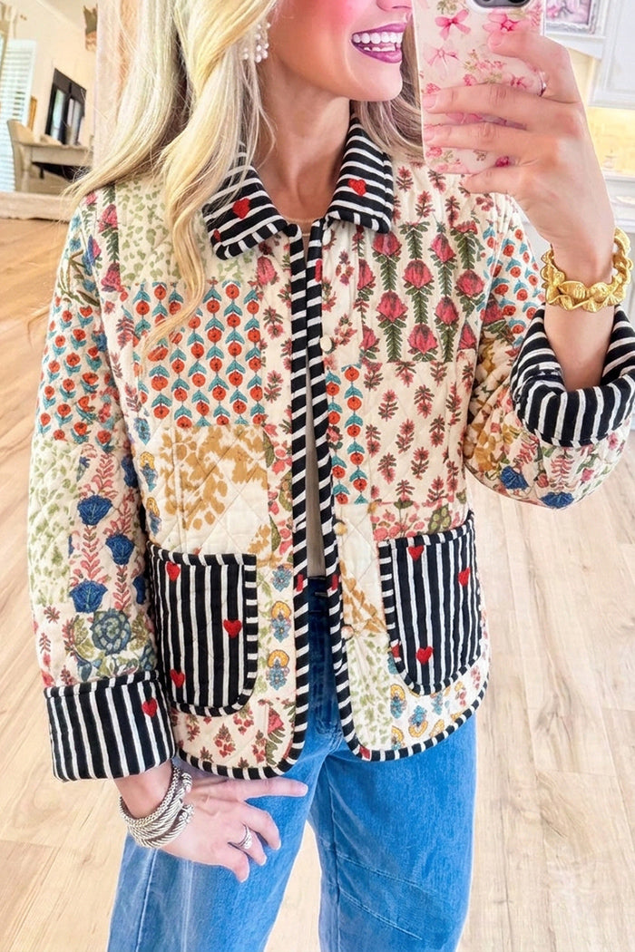 Casual Striped Detail Patchwork Jacket
