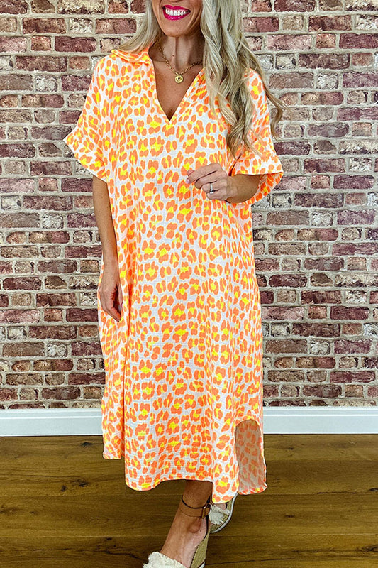 Casual V-Neck Leopard Dress