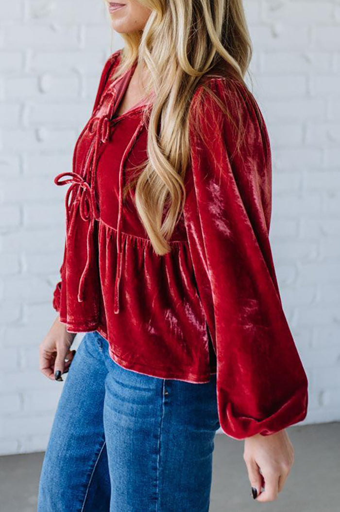 Casual Velvet Triple Tie Top