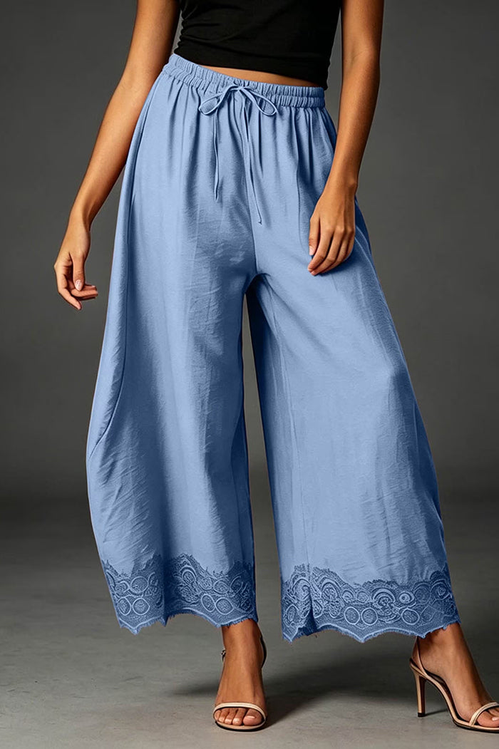 Drawstring Trimmed Hemmed Cropped Wide Leg Pants