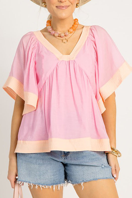 Casual Colorblock Babydoll Top