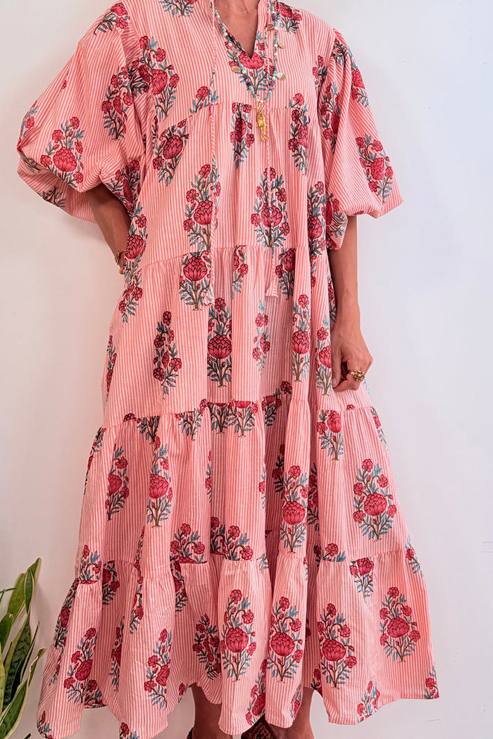 Floral Tiered Balloon Sleeve Dress