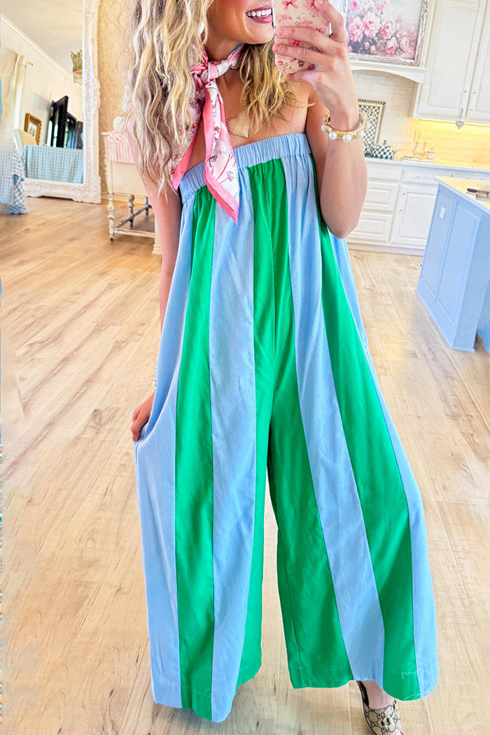 Striped Strapless Wide Leg Jumpsuit