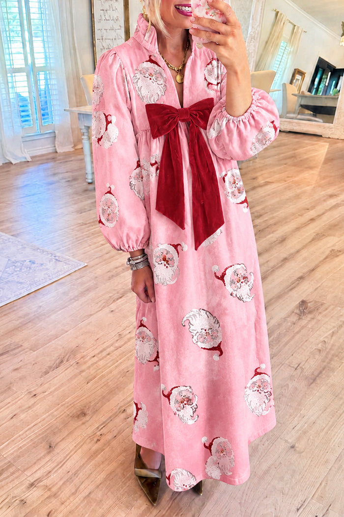 Vintage Santa Velvet Bow Maxi Dress