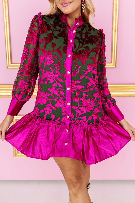 Floral Print Ruffled Hem Shirt Dress