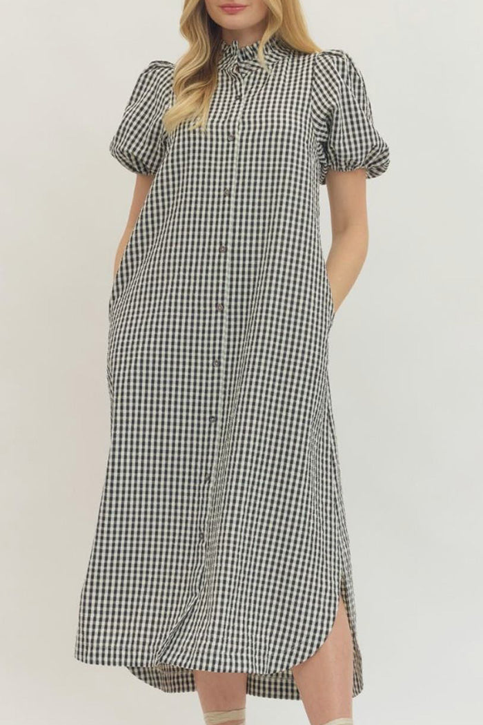 Gingham Puff Sleeve Pocket Shirtdress