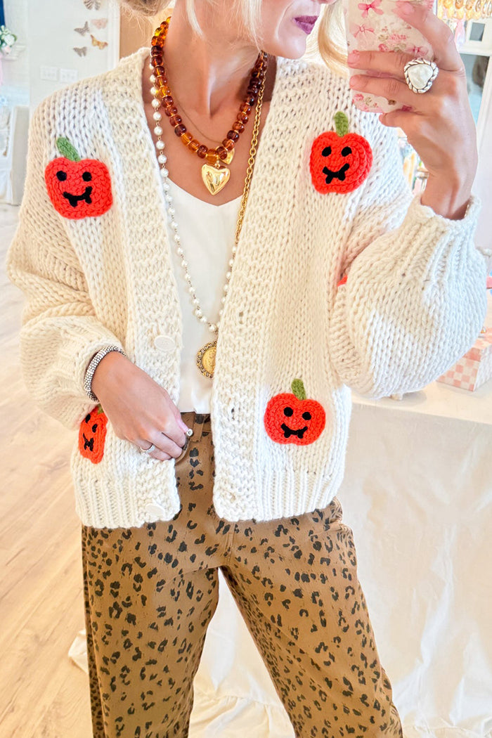 Chunky Knit Pumpkin Button Front Cardigan