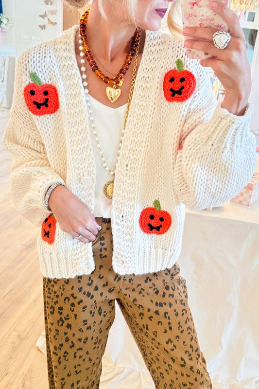 Chunky Knit Pumpkin Button Front Cardigan