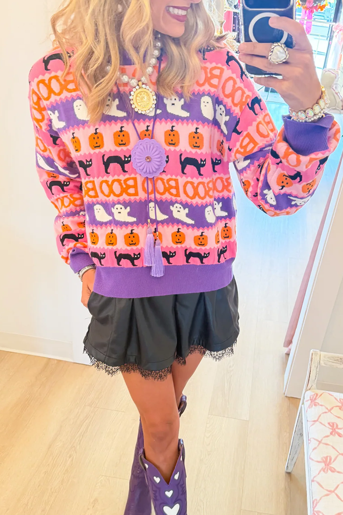 Multi Jacquard Halloween Long Sleeve Sweater