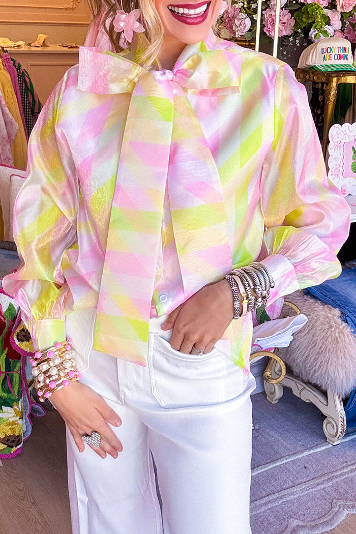 Pastel Geometric Bow Blouse