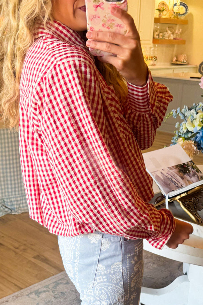 Gingham Long Sleeve Button Up Top